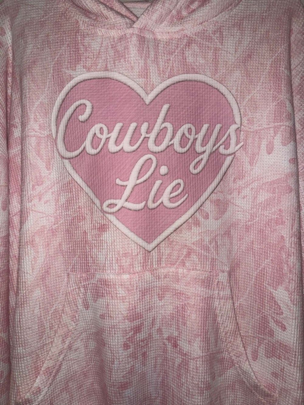 Boys Lie x Nuuly Not My First Rodeo COWBOYS LIE pink Waffle knit Hoodie EUC - Picture 5 of 15